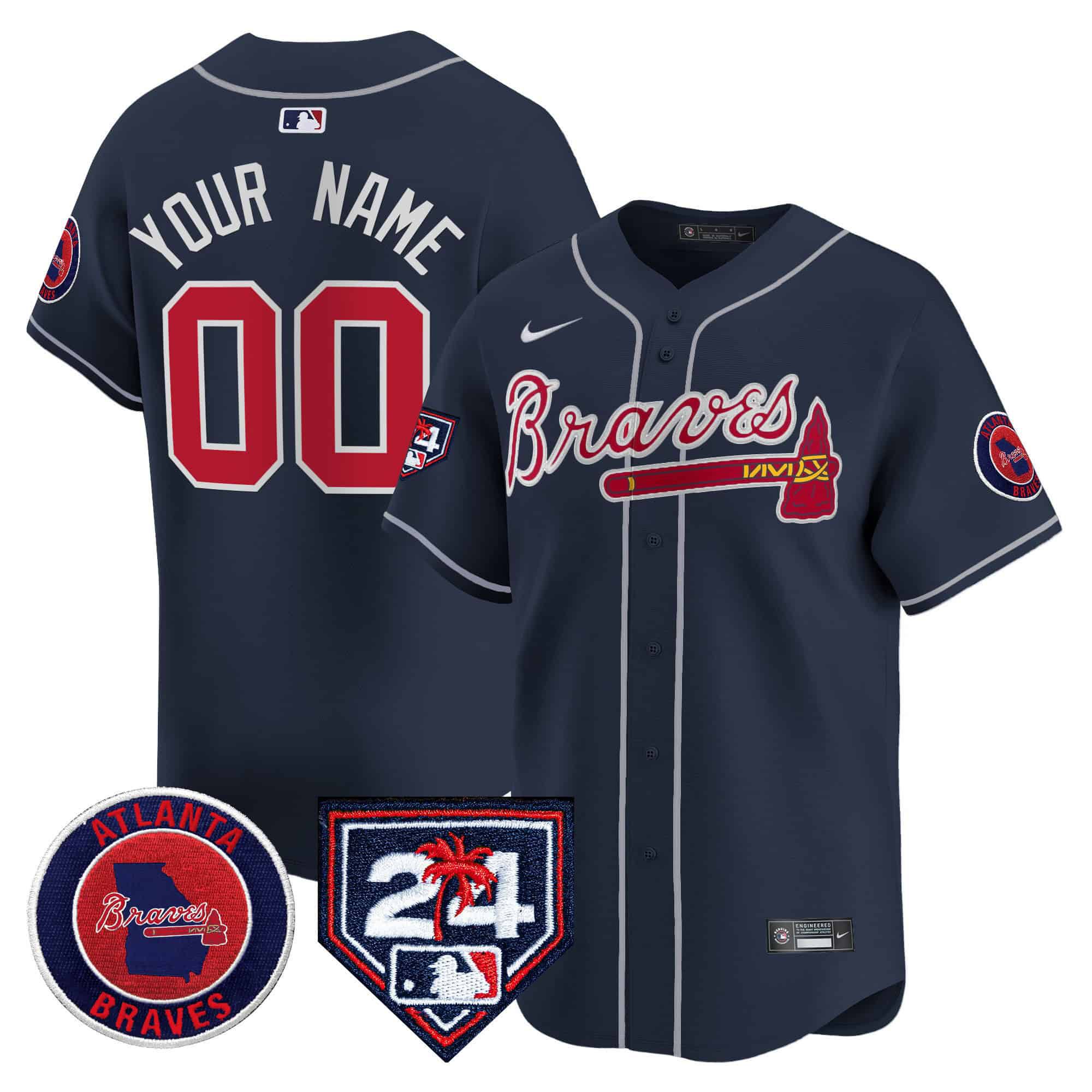 Men Atlanta Braves Blue Nike 2024 Spring Training Patch Vapor Premier Limited Custom MLB Jersey